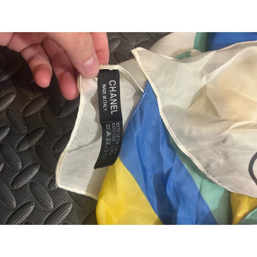 Chanel Silk Scarf Womens OS Multicolor Striped CC‎ Logo Square Made in Italy